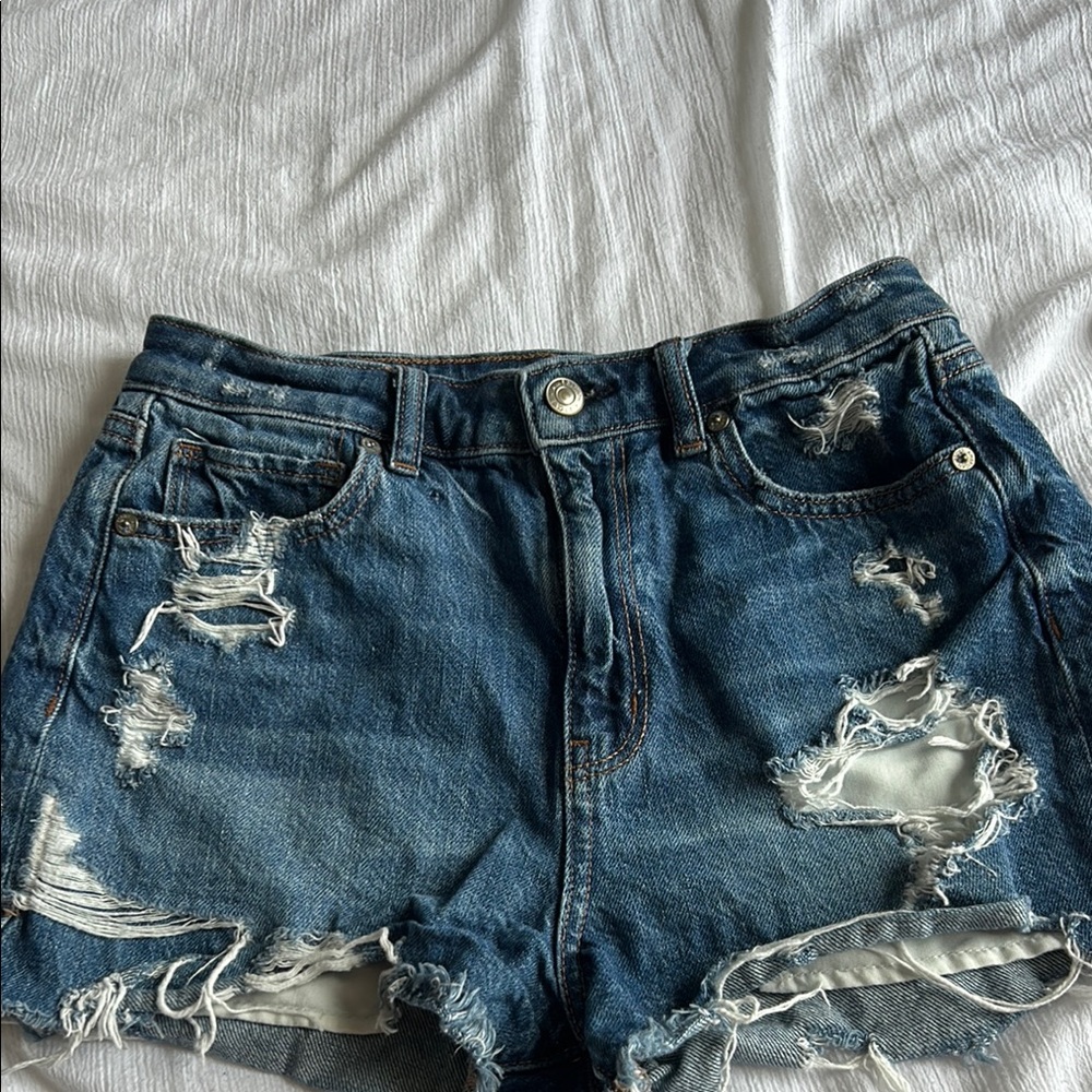 American Eagle Outfitters Blue Distressed Jean Shorts